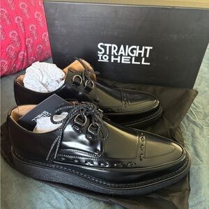 STRAIGHT TO HELL - VEGAN HAWKINS – BLACK FAUX LEATHER CREEPERS - M 9 / W 10.5